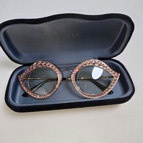 Gucci Crystal Lips Pink Rhinestone Cat Eye Sunglasses Round Lenses GS0046S main image 5